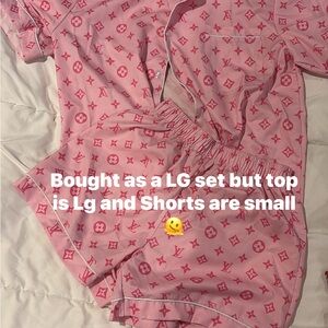 Pink Monogram Pajama Set - Short Sleeve Top & Shorts
